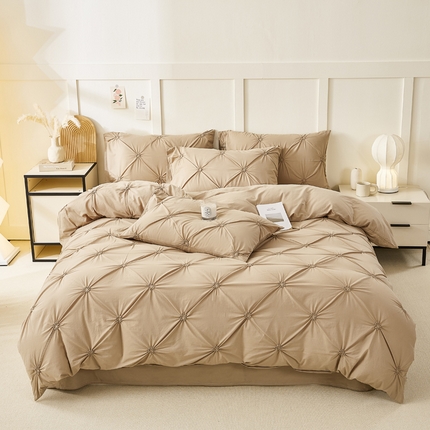 91家纺网 家纺一手货源 找家纺 九沐良品 新款全棉工艺立体扭花网红韩版公主风女生四件套 星河咖