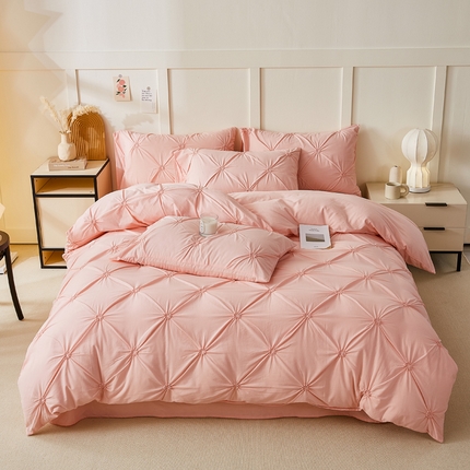 九沐良品 新款全棉工艺立体扭花网红韩版公主风女生四件套 千禧粉