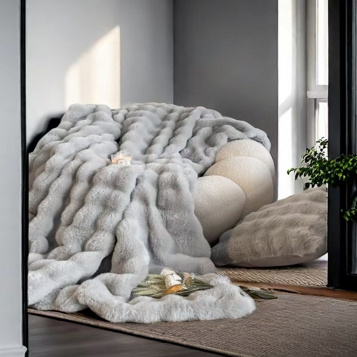 91家纺网 家纺一手货源 找家纺 凉百百 2024新款保暖大泡泡兔毛绒四件套 极地灰