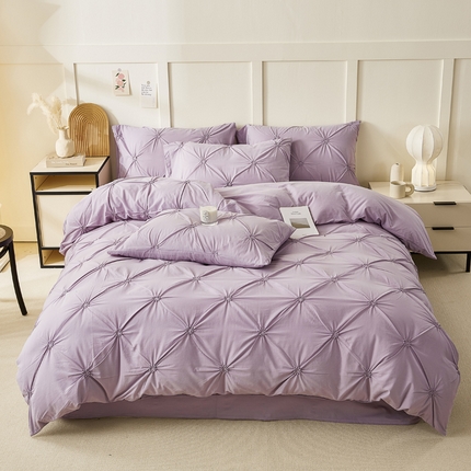 91家纺网 家纺一手货源 找家纺 九沐良品 新款全棉工艺立体扭花网红韩版公主风女生四件套 梦幻紫