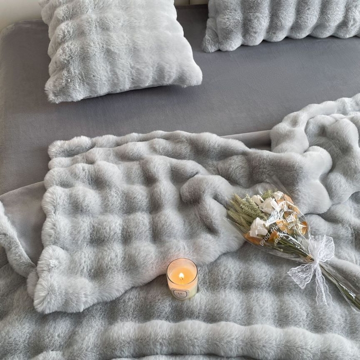91家纺网 家纺一手货源 找家纺 凉百百 2024新款保暖大泡泡兔毛绒四件套 极地灰
