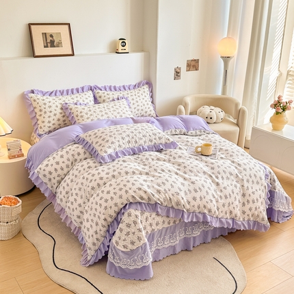 91家纺网 家纺一手货源 找家纺 （总）艺慕家纺 2025新款水洗棉麻双层纱床盖四件套