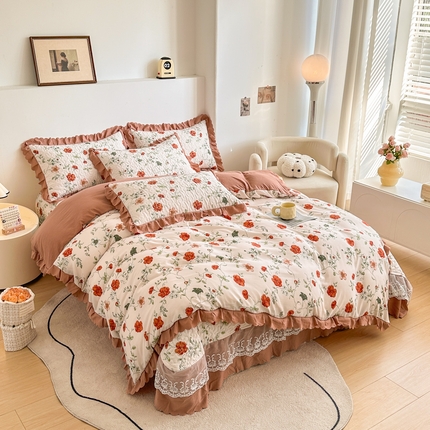 91家纺网 家纺一手货源 找家纺 （总）艺慕家纺 2025新款水洗棉麻双层纱床盖四件套