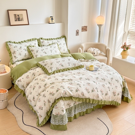 91家纺网 家纺一手货源 找家纺 （总）艺慕家纺 2025新款水洗棉麻双层纱床盖四件套