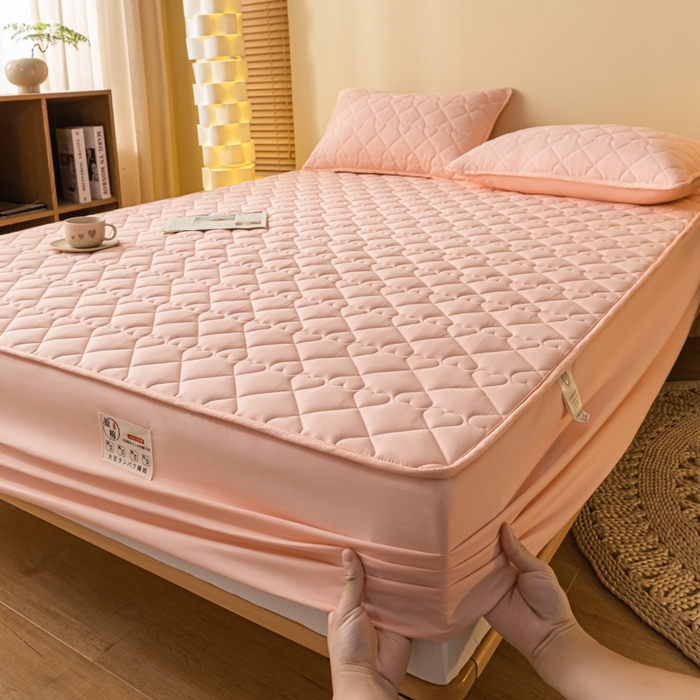 91家纺网 家纺一手货源 找家纺 笠客家纺 2024新款床笠A类原棉床罩夹棉抗菌床床罩床垫保护套- 需要买家秀联系我 浅粉爱心款