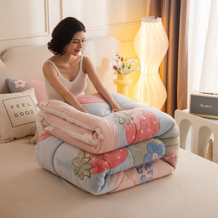 91家纺网 家纺一手货源 找家纺 畅销被业2025新款加厚保暖雪花绒冬被春秋被被子被芯（跨境）雪花绒草莓