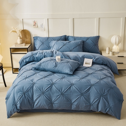 九沐良品 新款全棉工艺立体扭花网红韩版公主风女生四件套 宝石蓝