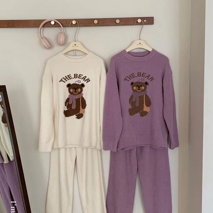 （总）2024新款半边绒羽毛纱软绵绵萌趣小熊套装家居服