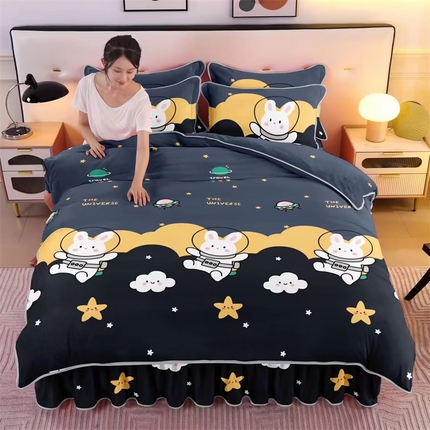 91家纺网 家纺一手货源 找家纺 （总）沐妍家纺 2025新款7斤加厚保暖金貂绒牛奶绒印花四件套