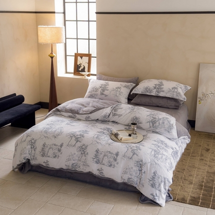 91家纺网 家纺一手货源 找家纺 （总）三味舒屋 2024新款小清新数码印花牛奶绒四件套-花艺系列