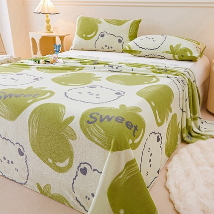 91家纺网 家纺一手货源 找家纺 眠势力 2025新款牛奶绒床单印花款秋冬加绒保暖 泡泡熊