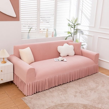 91家纺网 家纺一手货源 找家纺 沐沐家纺 2026新款摇粒绒裙边沙发套 少女粉