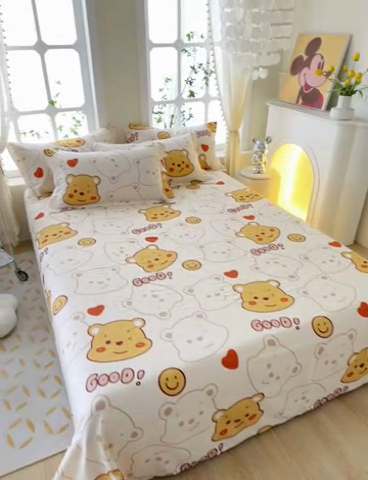91家纺网 家纺一手货源 找家纺 钰伶 2025新款全棉简约12868纯棉单床单欢乐萌熊A版