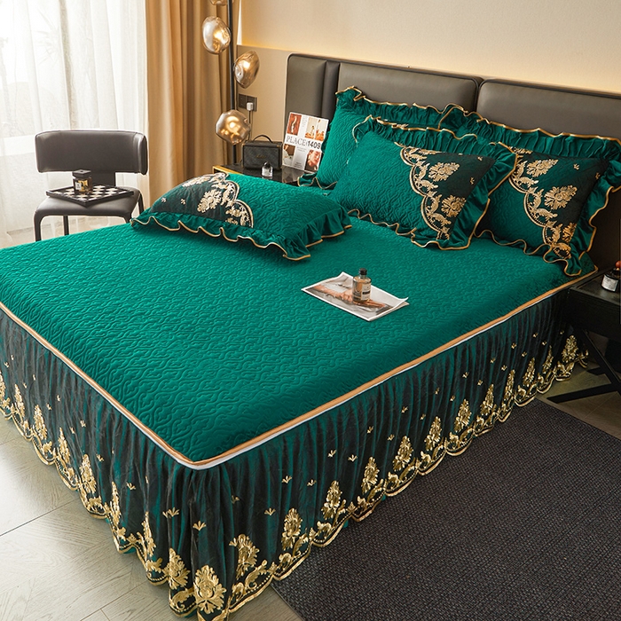 91家纺网 家纺一手货源 找家纺 （总）罗艺轩 2024新款高克重水晶绒夹棉床裙四件套 拉链脱卸床笠式床裙-欧典风尚