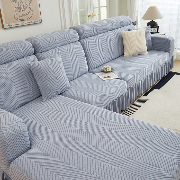 91家纺网 家纺一手货源 找家纺 千彤沙发垫 2024新款拉花绒-全包沙发套-人字纹系列 蓝灰