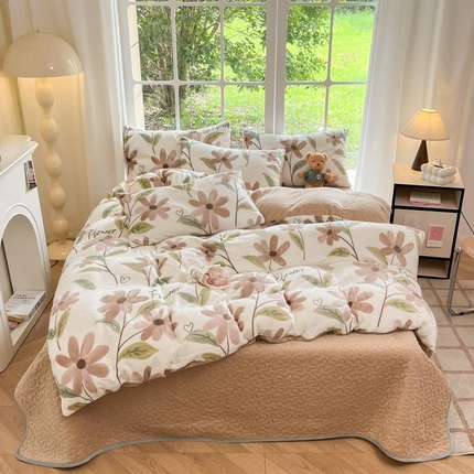 91家纺网 家纺一手货源 找家纺 （总）新印象 2024新款韩式双面牛奶绒床盖四件套