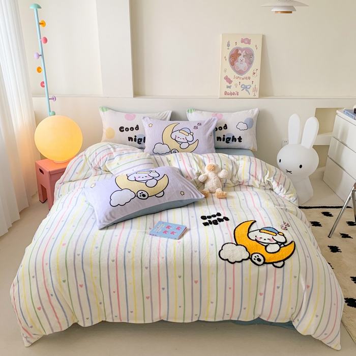 91家纺网 家纺一手货源 找家纺 澳萝拉 2024新款牛奶绒毛巾绣四件套 梦境狗狗