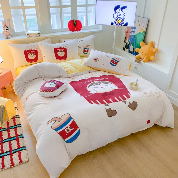 91家纺网 家纺一手货源 找家纺 澳萝拉 2024新款牛奶绒数码印花四件套 爆米花