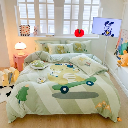 澳萝拉 2024新款牛奶绒数码印花四件套 滑板龙