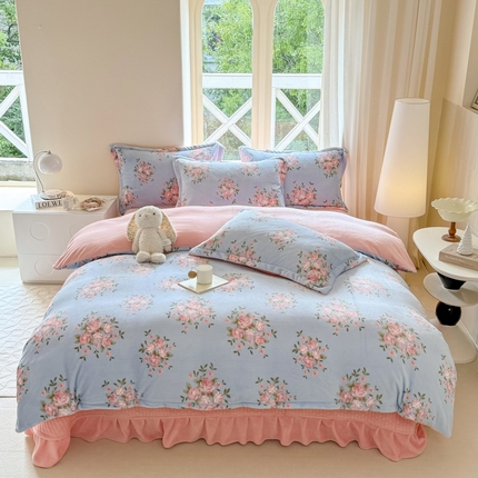 富之航 2024新款印花牛奶绒床盖四件套 花逸