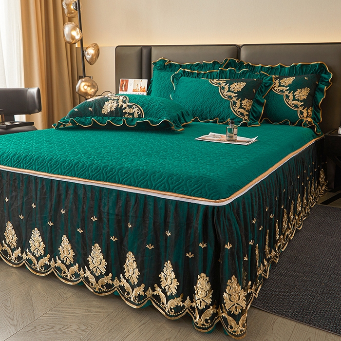 91家纺网 家纺一手货源 找家纺 （总）罗艺轩 2024新款高克重水晶绒夹棉床裙三件套-欧典风尚