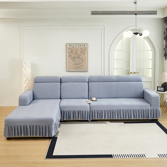 91家纺网 家纺一手货源 找家纺 千彤沙发垫 2024新款拉花绒-全包沙发套-人字纹系列 蓝灰