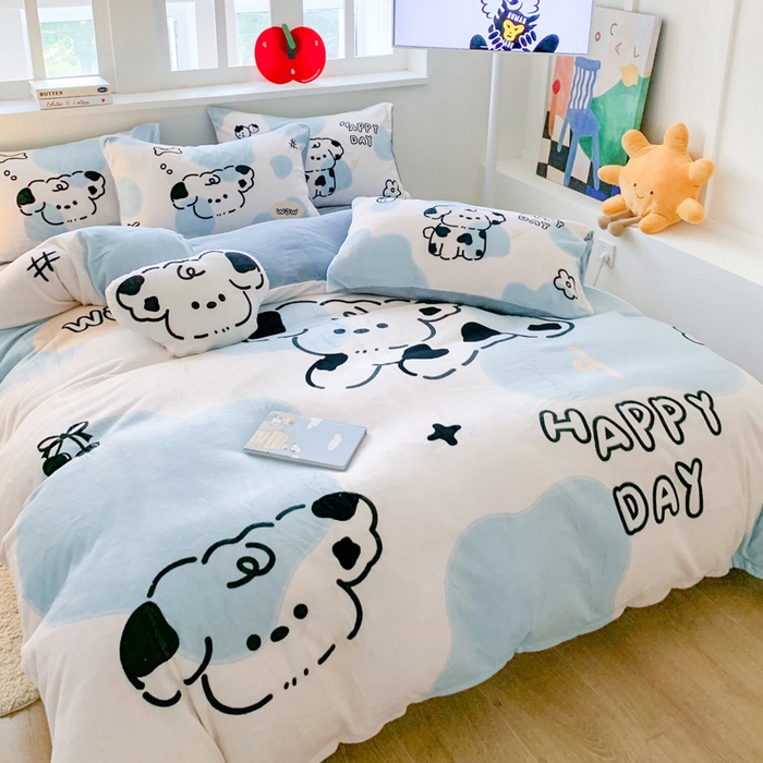 91家纺网 家纺一手货源 找家纺 澳萝拉 2024新款牛奶绒数码印花四件套 开心狗