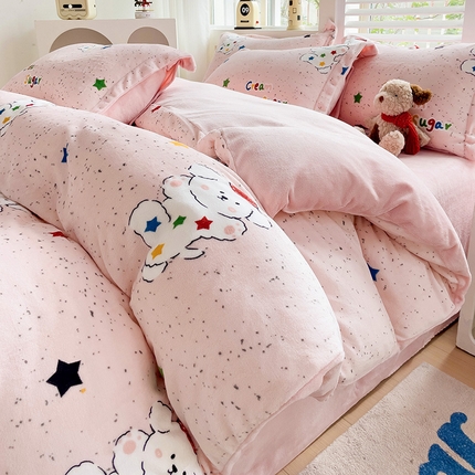 包小包 2023直播爆款220g高克重印花小清新牛奶绒四件套  提供买家秀 可爱小狗