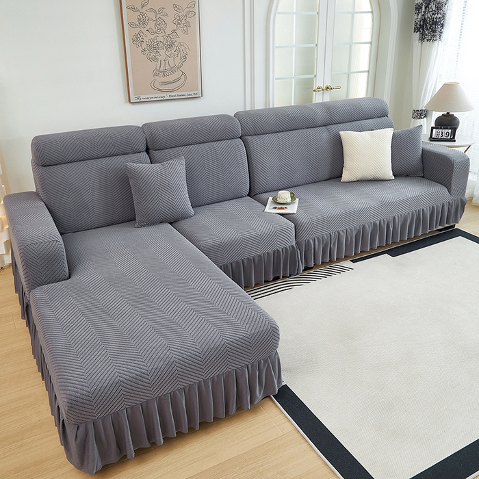 91家纺网 家纺一手货源 找家纺 千彤沙发垫 2024新款拉花绒-全包沙发套-人字纹系列 深灰