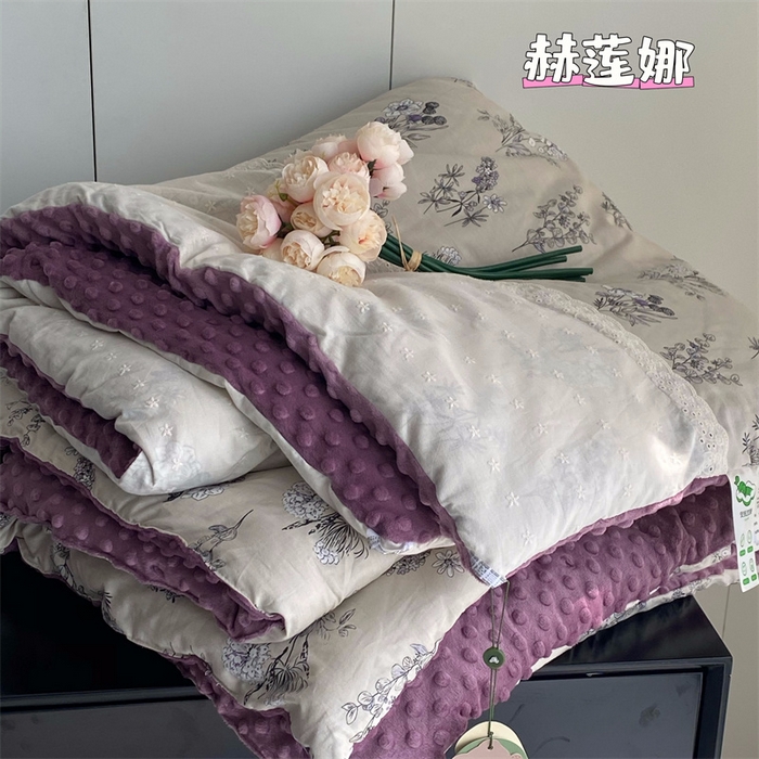 91家纺网 家纺一手货源 找家纺 2025新款秋冬季棉加豆豆绒法式花边款豆豆被被芯赫莲娜