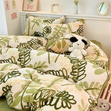 91家纺网 家纺一手货源 找家纺 川悦生活 2024新款新牛奶绒四件套 发财小叶