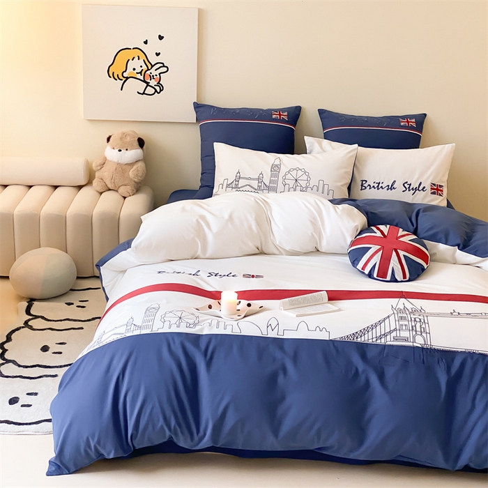 91家纺网 家纺一手货源 找家纺 （总）星野 2024新款100支长绒棉加厚磨毛四件套-英伦风—旅行日志