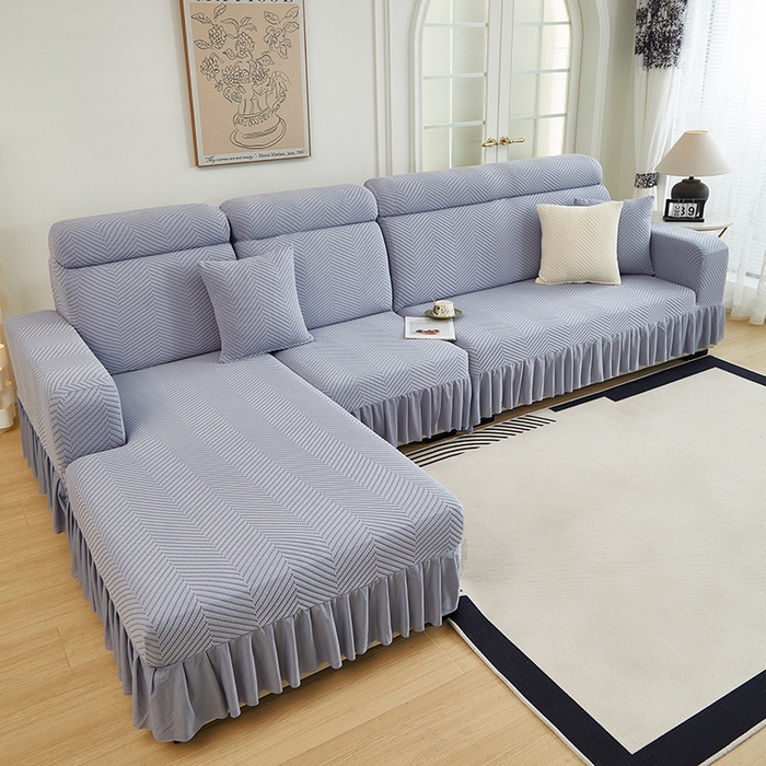 91家纺网 家纺一手货源 找家纺 千彤沙发垫 2024新款拉花绒-全包沙发套-人字纹系列 蓝灰