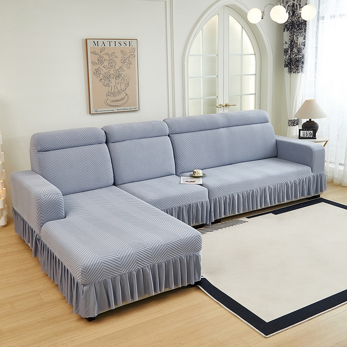 91家纺网 家纺一手货源 找家纺 千彤沙发垫 2024新款拉花绒-全包沙发套-人字纹系列 蓝灰