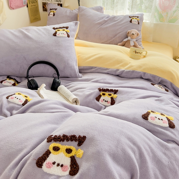 91家纺网 家纺一手货源 找家纺 眠帛家居 2024高克重牛奶绒卡通毛巾绣系列 萌宠