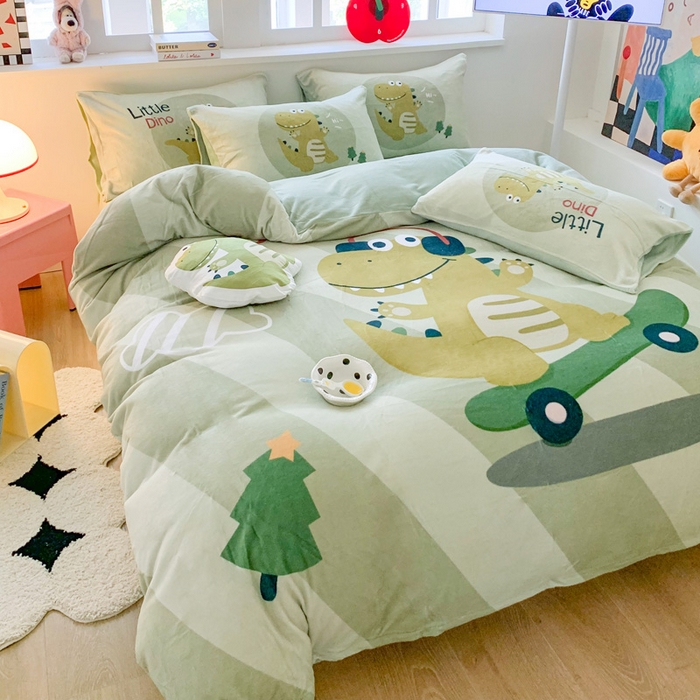 91家纺网 家纺一手货源 找家纺 澳萝拉 2024新款牛奶绒数码印花四件套 滑板龙