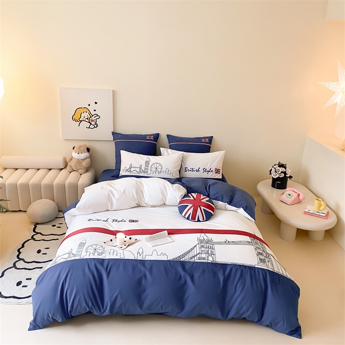 91家纺网 家纺一手货源 找家纺 （总）星野 2024新款100支长绒棉加厚磨毛四件套-英伦风—旅行日志