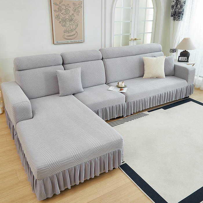 91家纺网 家纺一手货源 找家纺 千彤沙发垫 2024新款拉花绒-全包沙发套-人字纹系列 银灰