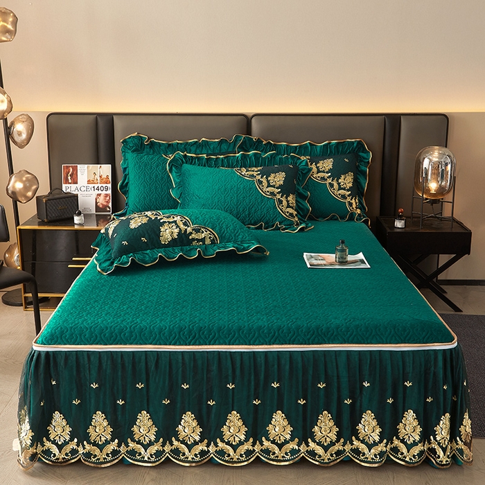 91家纺网 家纺一手货源 找家纺 （总）罗艺轩 2024新款高克重水晶绒夹棉床裙三件套-欧典风尚