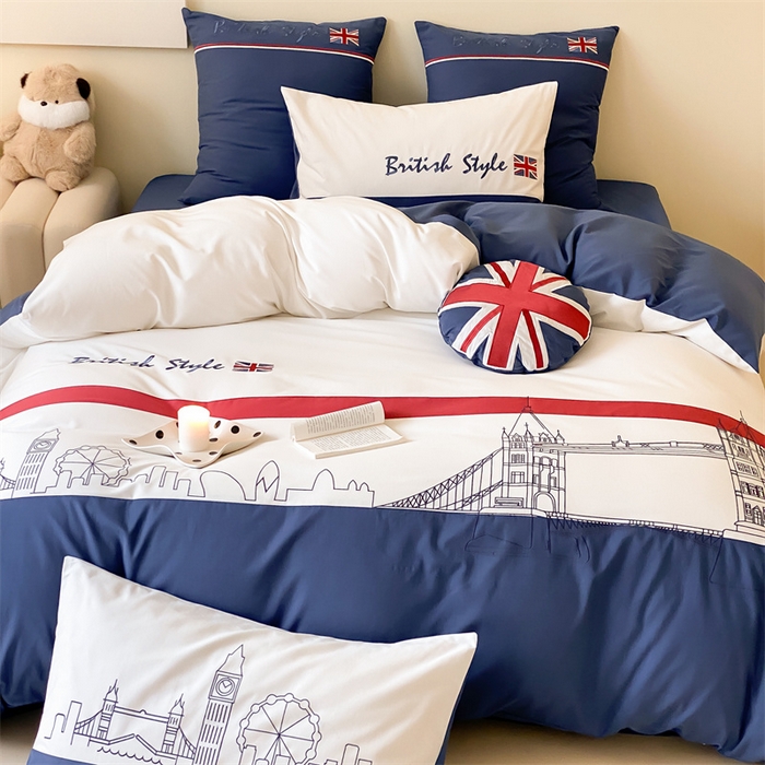 91家纺网 家纺一手货源 找家纺 （总）星野 2024新款100支长绒棉加厚磨毛四件套-英伦风—旅行日志