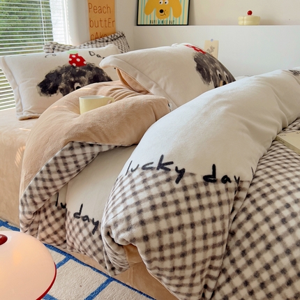 金爱家 2024新款ins大版牛奶绒数码印花四件套 绒大版-樱桃小狗