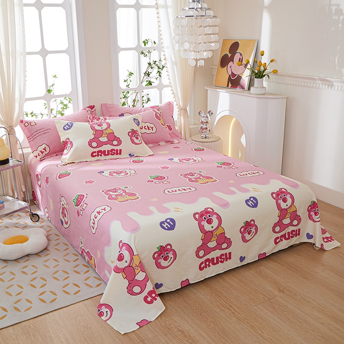 91家纺网 家纺一手货源 找家纺 钰伶 2025新款全棉简约12868纯棉单床单草莓熊宝A版