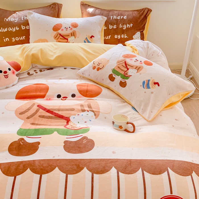 91家纺网 家纺一手货源 找家纺 澳萝拉 2024新款牛奶绒数码印花四件套 焦糖冰淇淋