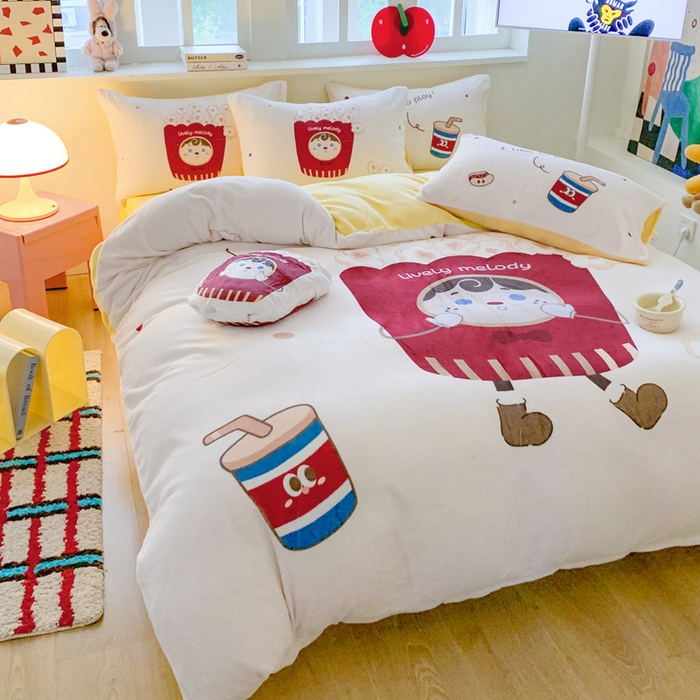 91家纺网 家纺一手货源 找家纺 澳萝拉 2024新款牛奶绒数码印花四件套 爆米花