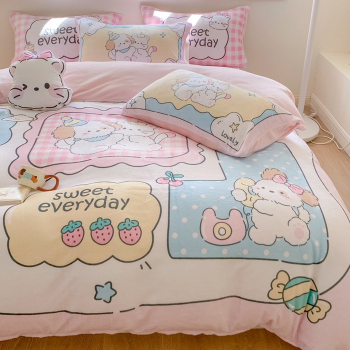 91家纺网 家纺一手货源 找家纺 澳萝拉 2024新款牛奶绒数码印花四件套 萌宠日记