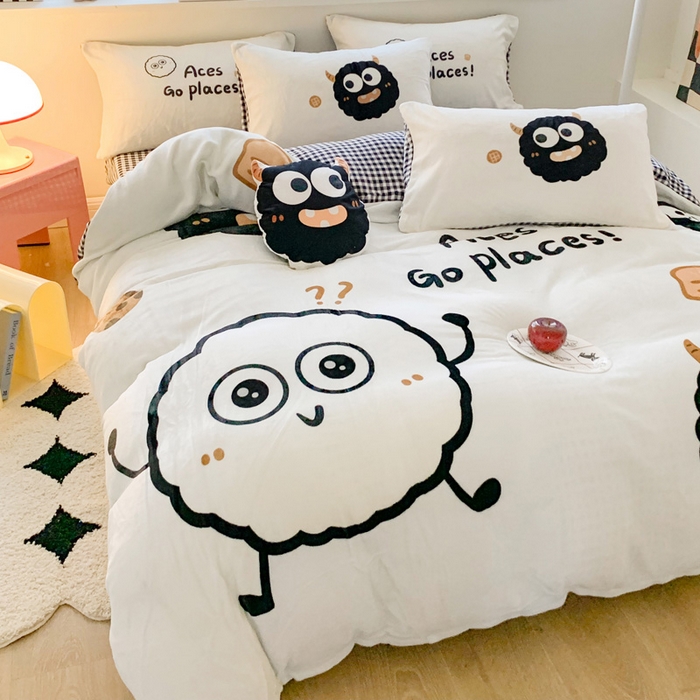 91家纺网 家纺一手货源 找家纺 澳萝拉 2024新款牛奶绒数码印花四件套 黑煤球