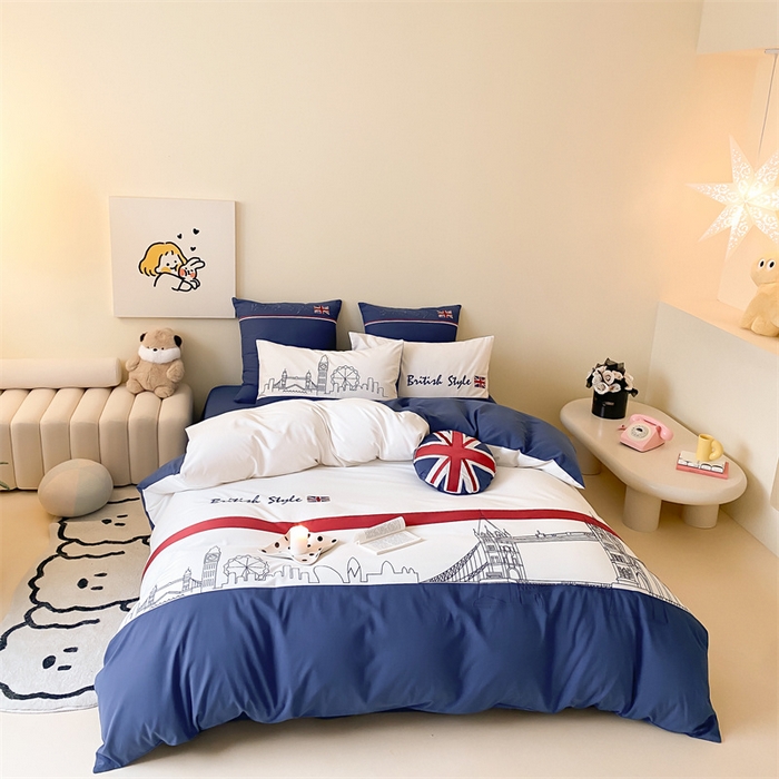 91家纺网 家纺一手货源 找家纺 （总）星野 2024新款100支长绒棉加厚磨毛四件套-英伦风—旅行日志