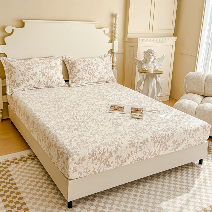 91家纺网 家纺一手货源 找家纺 金丝鸟家纺 2024新款加厚240g立体雕花牛奶绒床笠 繁花 咖