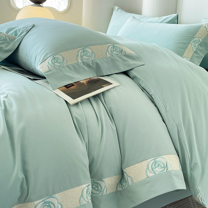 91家纺网 家纺一手货源 找家纺  2024新款秋冬高端全棉加厚磨毛四件套刺绣轻奢高级亲肤裸睡爆款床单被套床笠款床上用品 花韵-茶绿