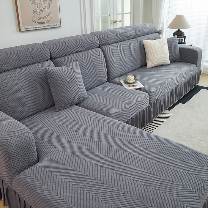 91家纺网 家纺一手货源 找家纺 千彤沙发垫 2024新款拉花绒-全包沙发套-人字纹系列 深灰